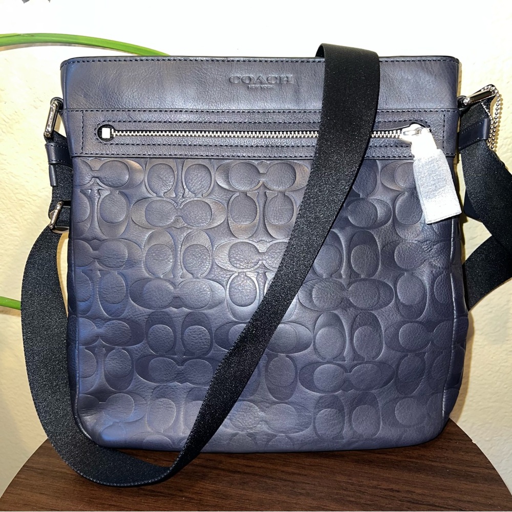 NWT Coach Tech Crossbody Navy Signature Embossed C Logo Leather Bag F71797